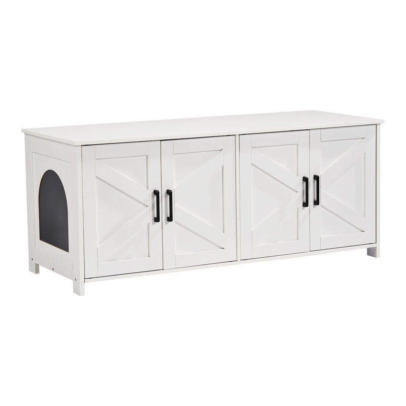 Meuble à litière blanc en bois pour chat - armoire cachée avec portes doubles, Blanc