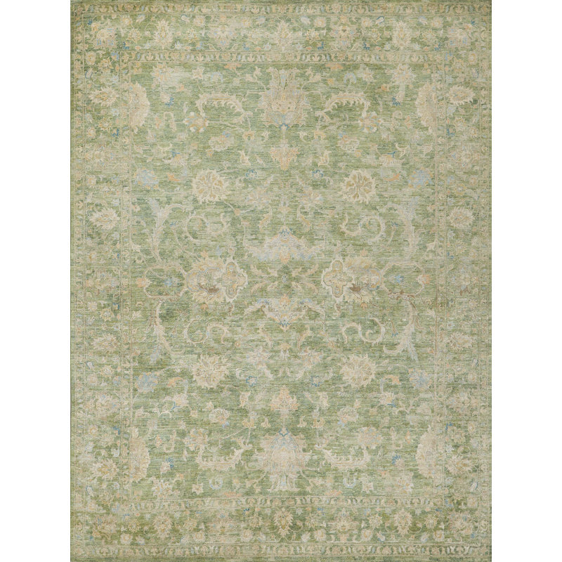 Santorini hand-knotted Wool/Silk Green Area Rug, Light Silver, Rectangle 8' x 10'