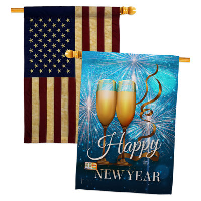 Drapeau de maison du Nouvel An feux d'artifice en polyester 40 x 28 po