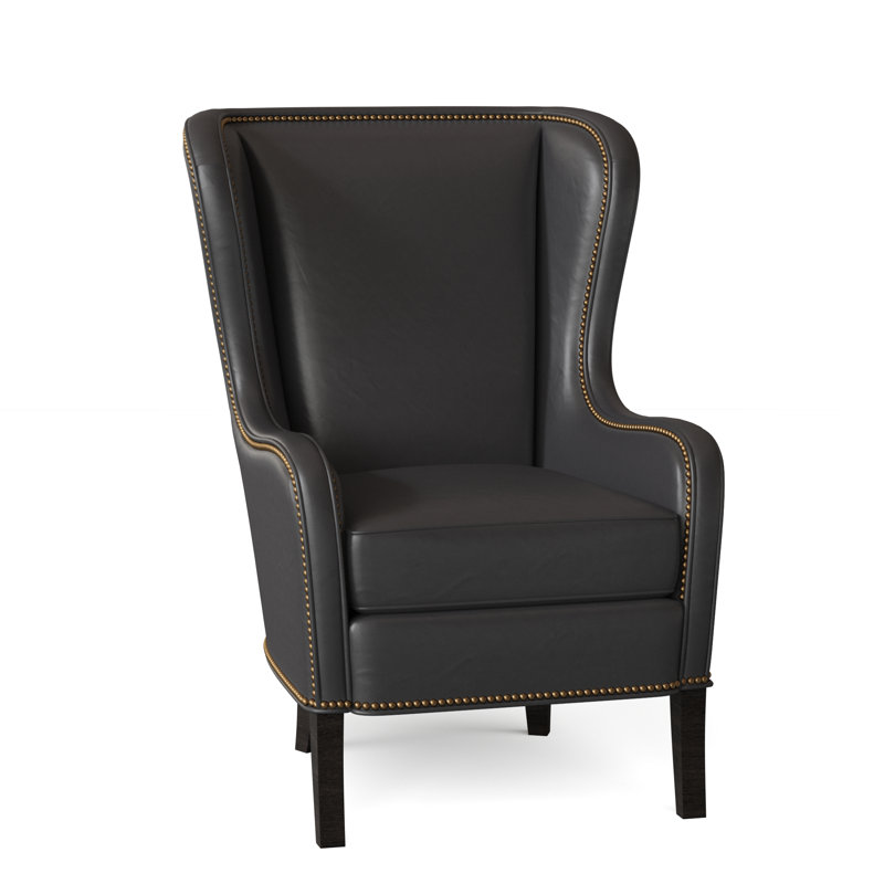 Aurora Leather Wingback Chair, Outsider Raven Genuine Leather, Cobblestone, French Natural