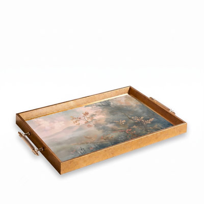 Ornate Gold Glass Decorative Tray