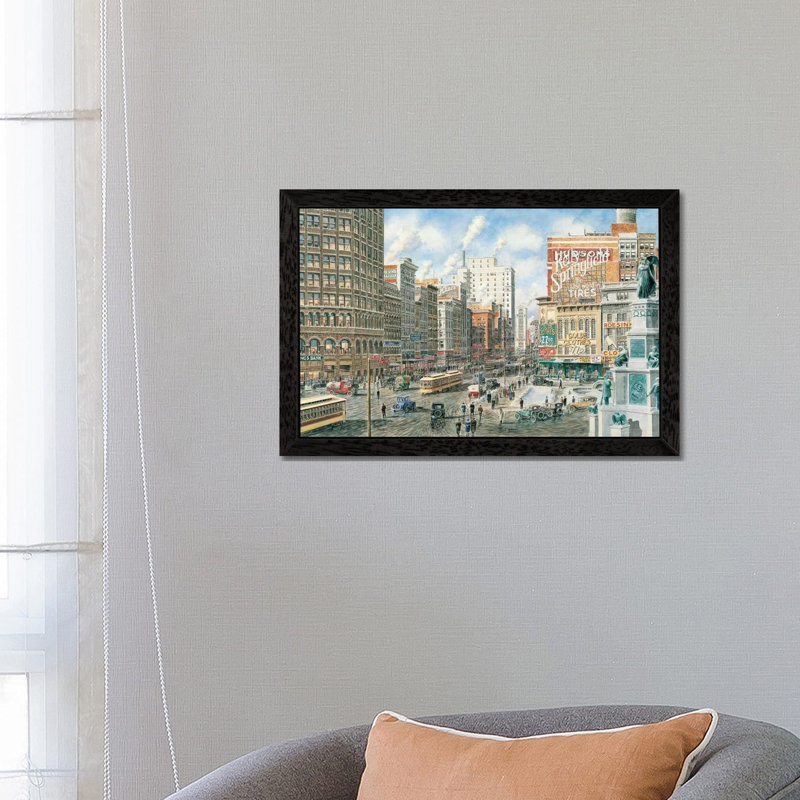 Detroit Looking North on Woodward 1 Piece Wall Art on Canvas, 66.04 cm H x 45.72 cm W, Black Floater Framed
