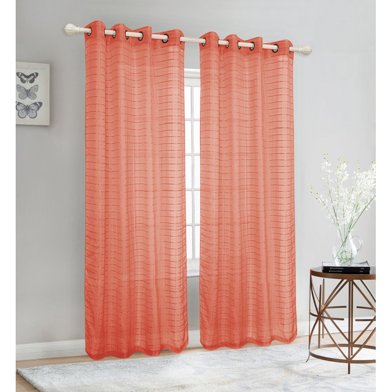 Sheer Curtain Pair, Coral