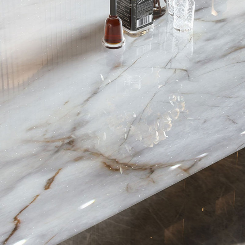 White Rectangular Colored crystal Stone with stainless steel Dining Table For Dining Room/Kitchen
