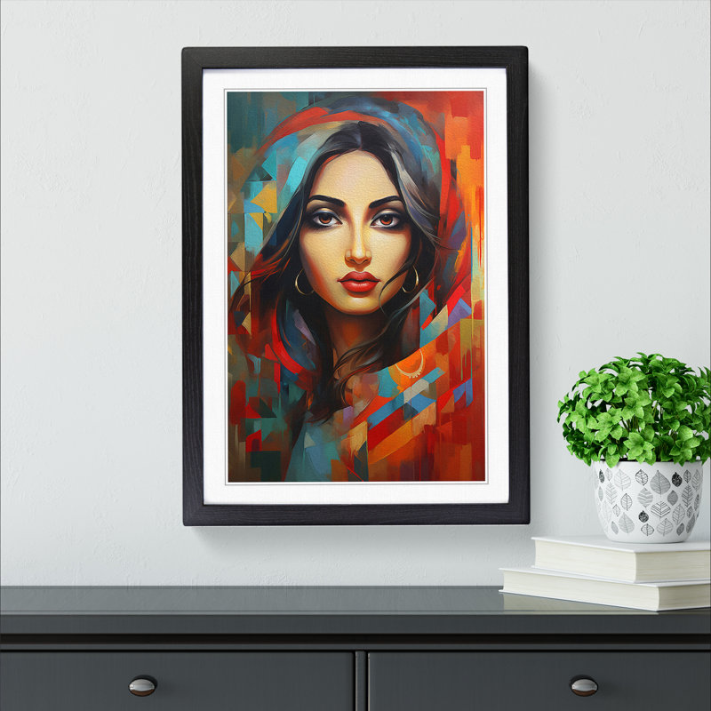 Indian Woman Expressionism - Framed Print, 34cm H x 25cm W x 2cm D, Black