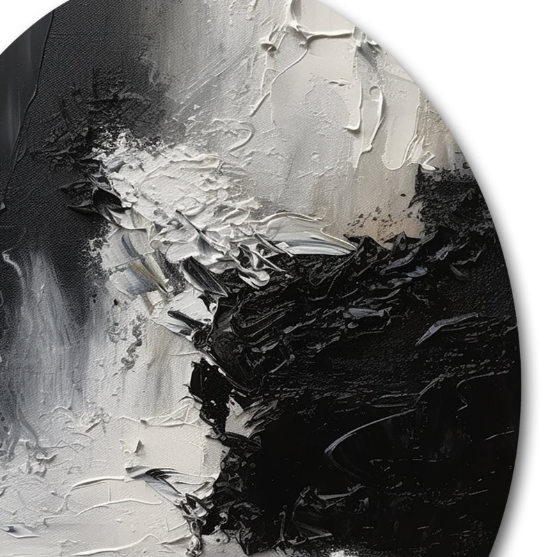 Black And White Delicate Brushstrokes II - Abstract Marble Round Wall Art on Metal, 36" H x 36" W x 1" D
