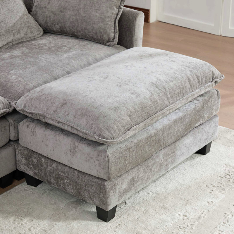 Repose-pieds Glam avec velours luxueux et coussin moelleux, Gris