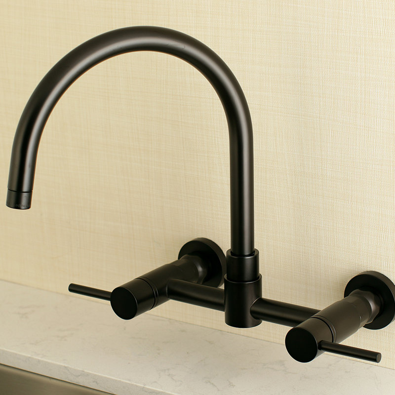 Kingston Brass Concord Double-Handle 2-Hole Wall-Mount Bridge Kitchen Faucet, Oil Rubbed Bronze