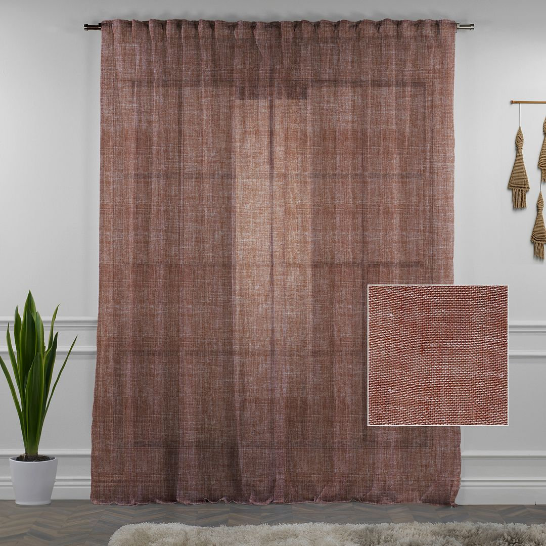 Linen Sheer Single Curtain Panel, Brick, 100" W x 192" L