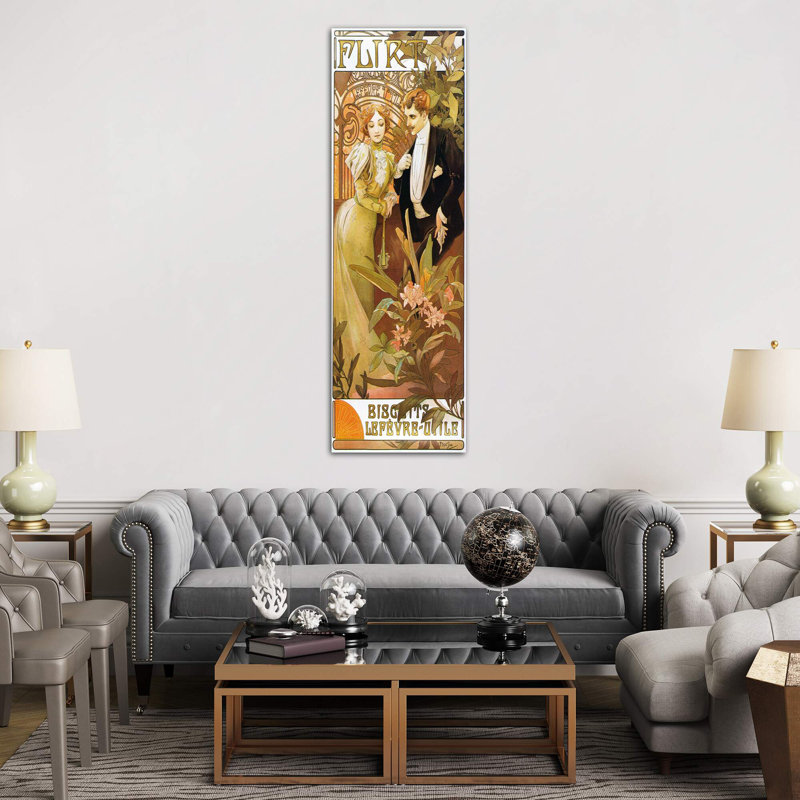 Flirt' Biscuits By Lefevre-Utile 1899 by Alphonse Mucha - Panoramic Painting on Canvas, 30.48 cm H x 91.44 cm W x 1.91 cm D