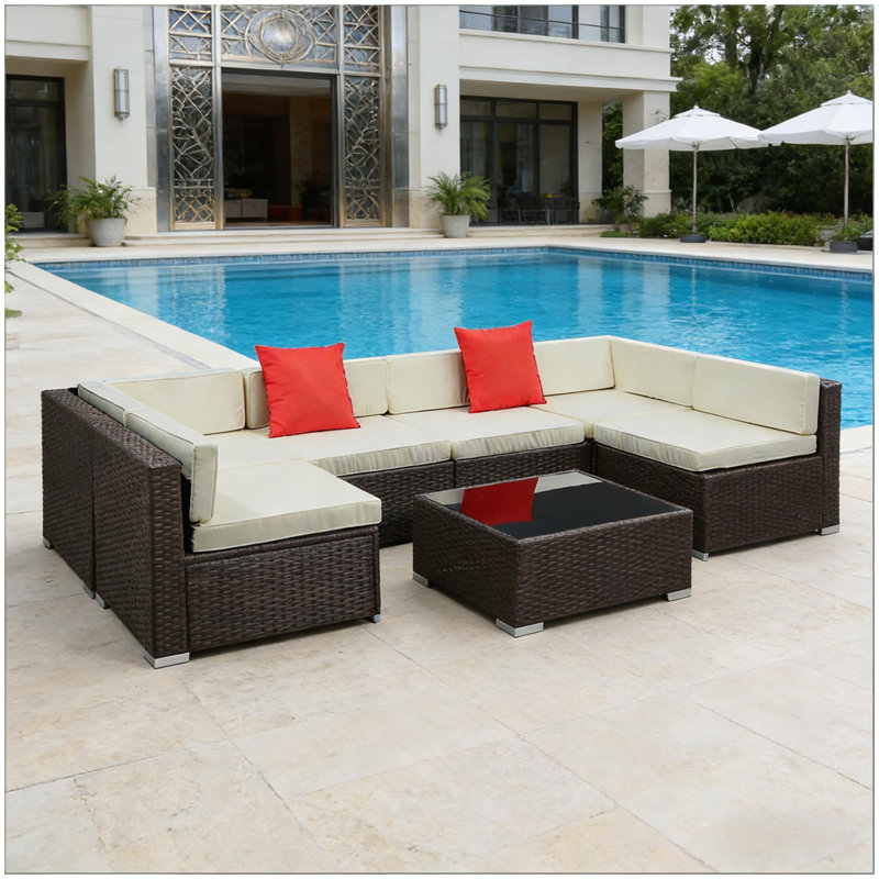 Ensemble de canapé modulaire de patio, ensembles de conversation pour mobilier d'extérieur, ensemble de mobilier de patio 7 pièces