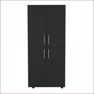 Commodes et amp; Garde-robes | Armoire Hazel 70,8 po à 4 portes avec 6 tablettes 2 tiges de suspension | Noir | Panneau de particules