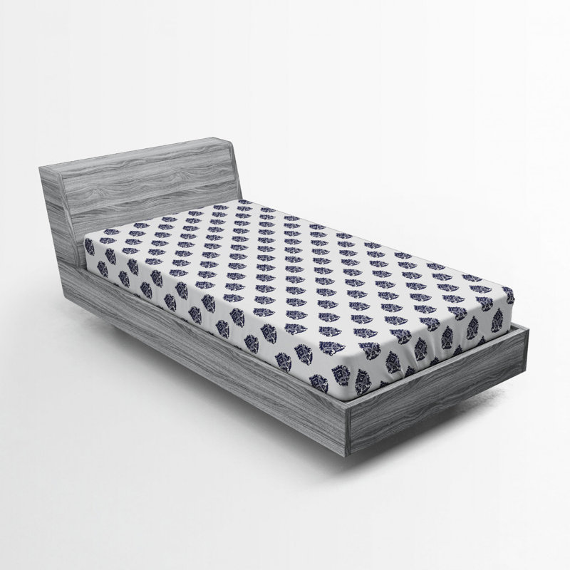 Microfiber Fitted Sheet, Twin Fitted Sheet, Navy Damask