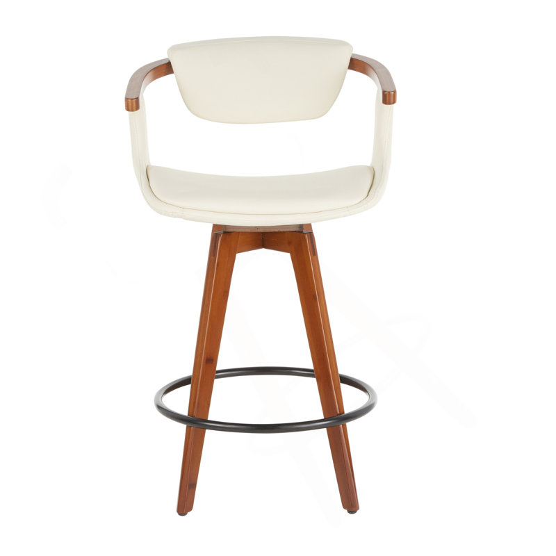 Tabouret de comptoir de style Mid-Century en bambou noyer et crème crème par Lumisource, Crème