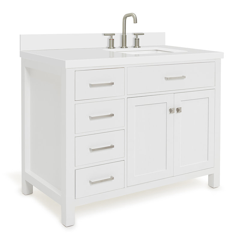 Meuble-lavabo simple 42 po avec plateau en quartz blanc Abbate, Blanc