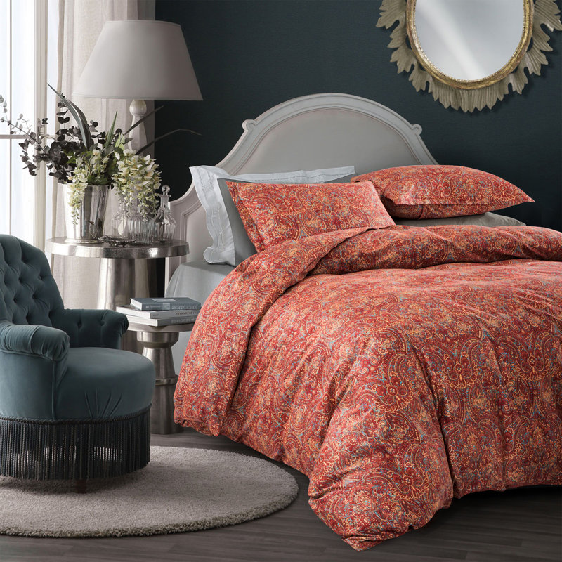 Cotton Sateen Floral Duvet Cover, Queen Duvet Cover + 2 Pillow Cases