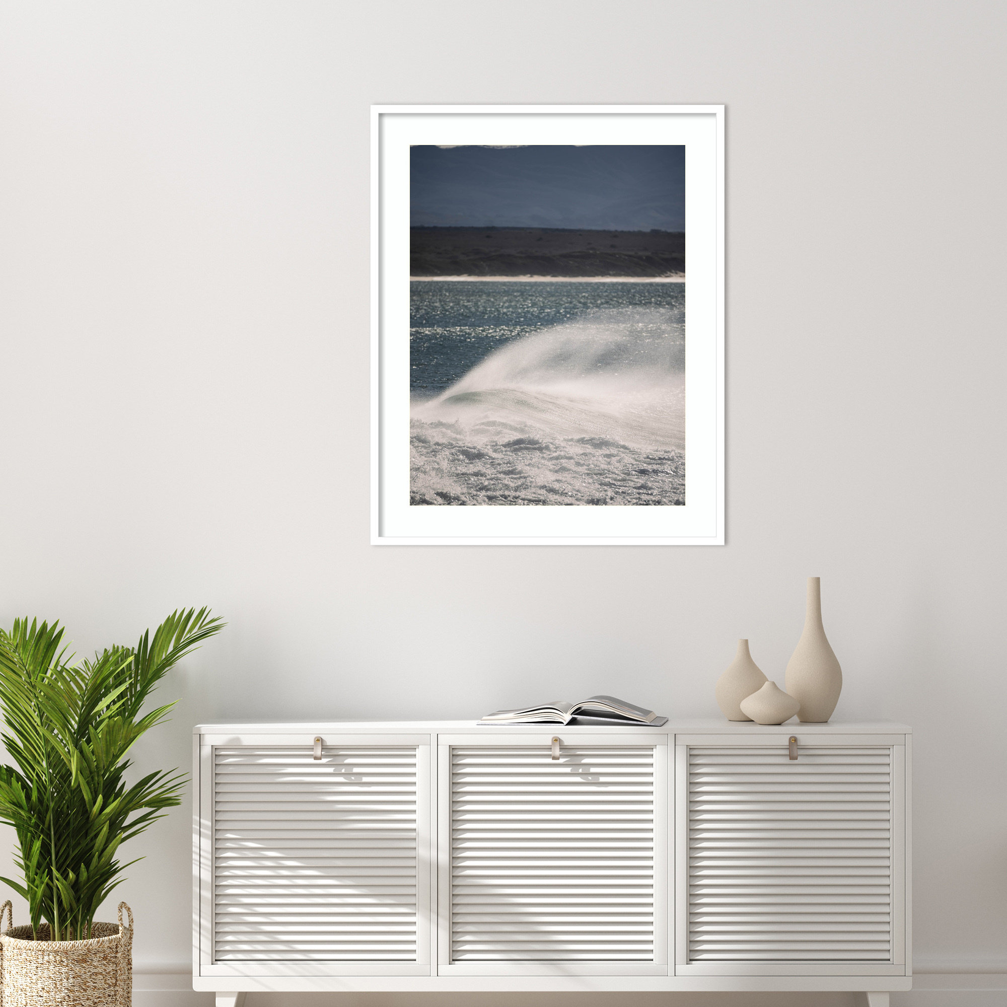 Sea Spuit by Shot by Clint Wood Framed Wall Art Print, White , 41" H x 33" W