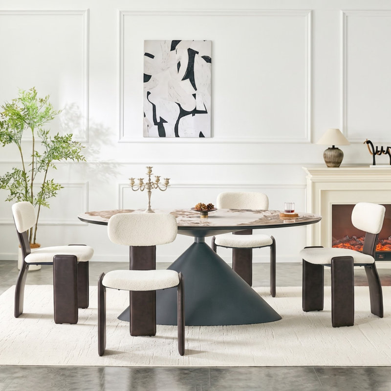 Ensemble de table à manger 5 pièces en pierre frittée de 180 cm (70,87 po), Ensemble de cinq pièces : table, quatre chaises