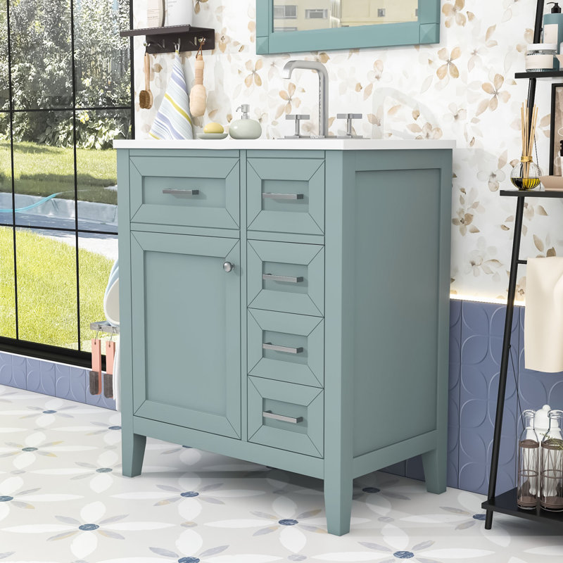 Freestanding 30" Bathroom Vanity Cabinet with Wood Frame, Green