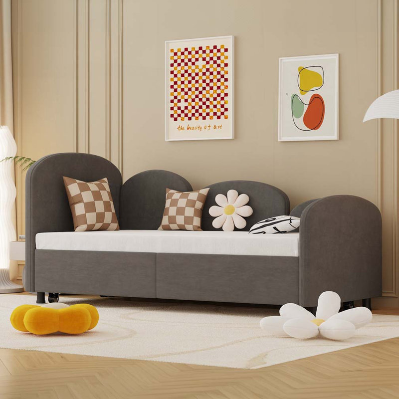 Velvet Upholstered Daybed, Beige