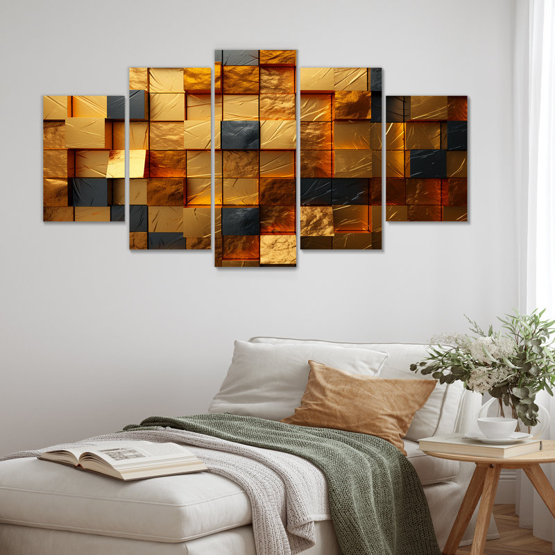 «Grunge Gold Cubes Abstract Geometric IV», toile d'art géométrique abstraite