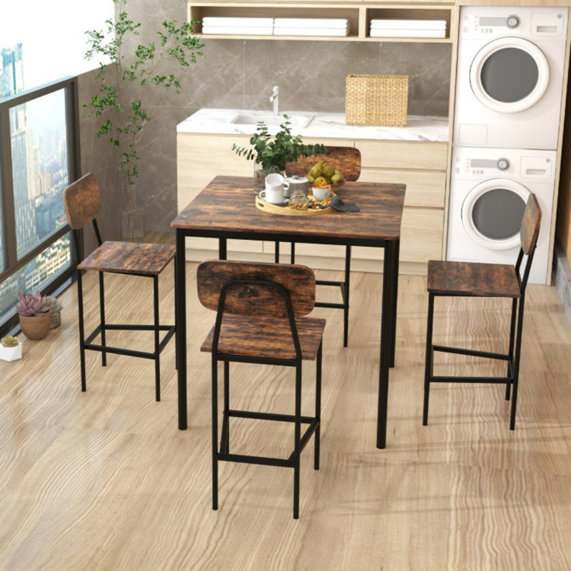 Ensemble de table de salle à manger 5 pièces avec table à hauteur de comptoir et 4 tabourets de bar