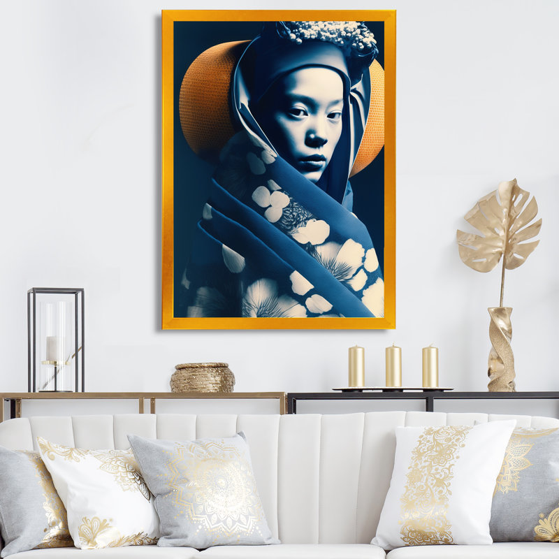 Bickler Avant Garde, modèle en or et bleu rétro I sur toile, H 40 po x l 30 po x P 1,5 po, Encadrement doré