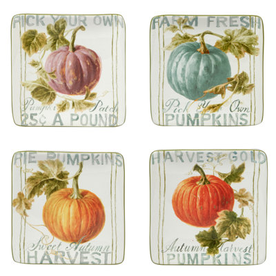 Certified International Autumn Harvest Set Of 4 Canape Plate Square