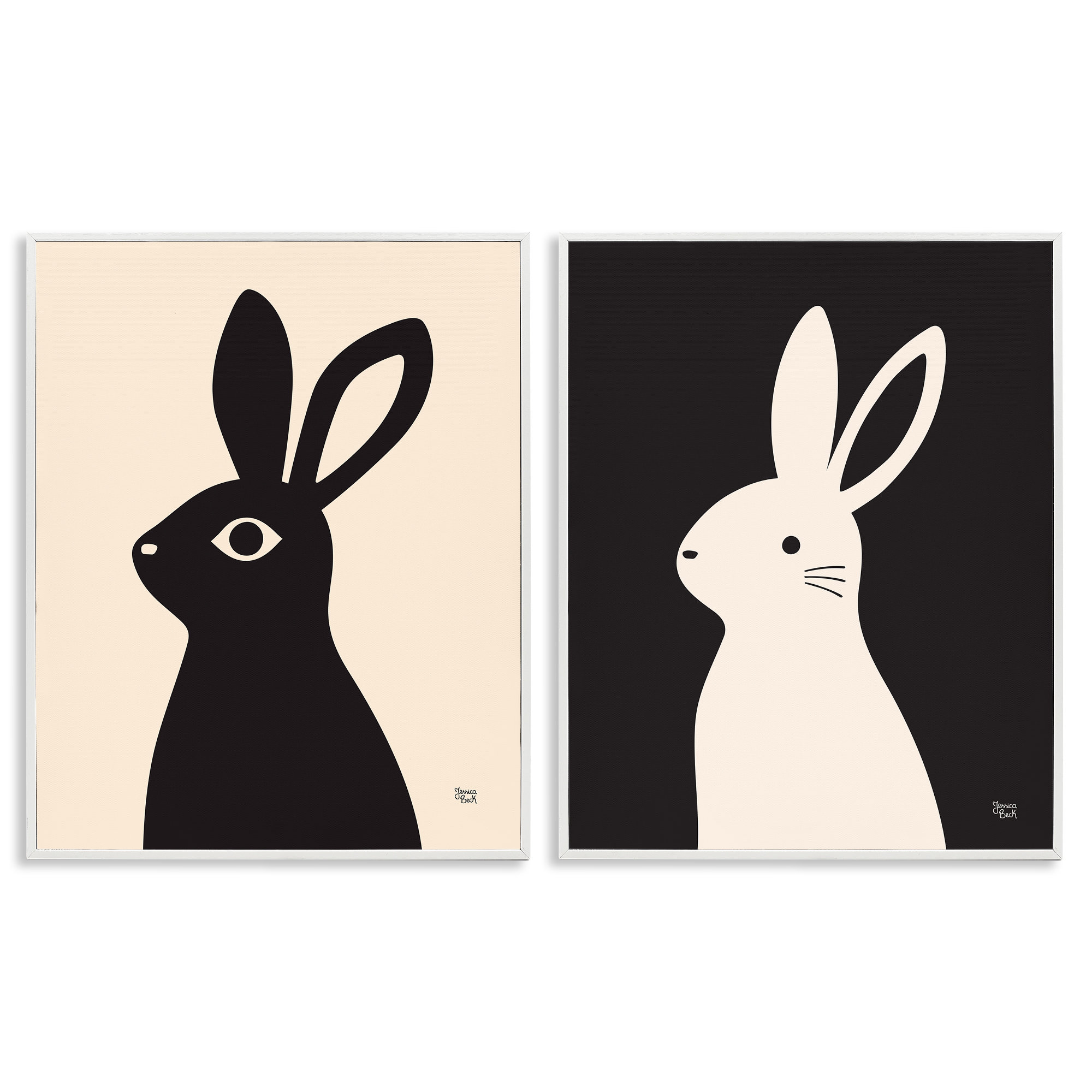 Latitude Run® Cream & Black Rabbits 2 PC Framed Giclee Art Set by ...