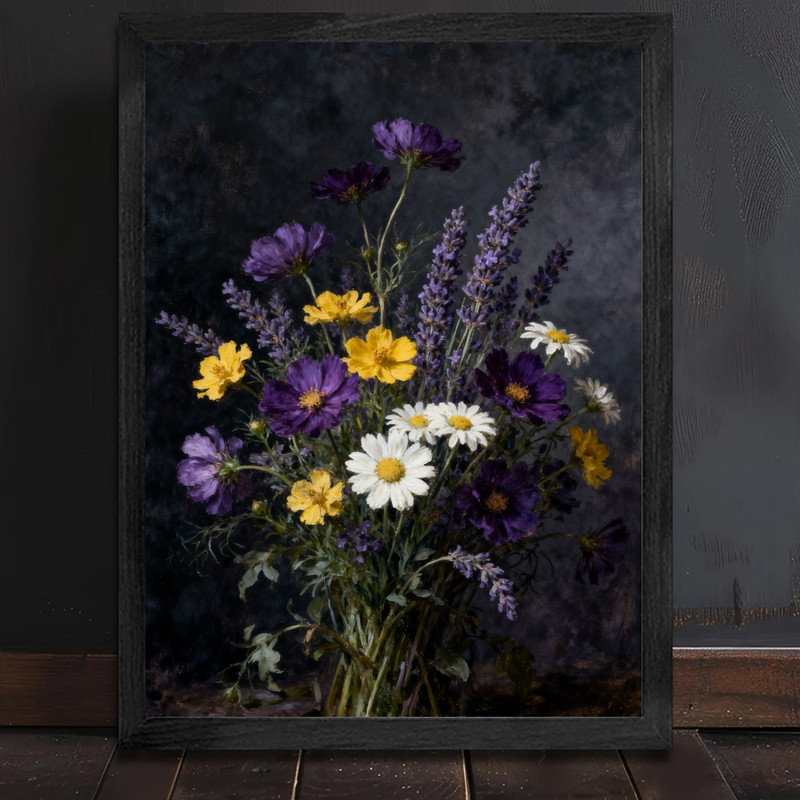 Art mural noir, nature morte et floral gothique, impression de cadre fantaisiste foncé rétro, H 11 po x l 9 po