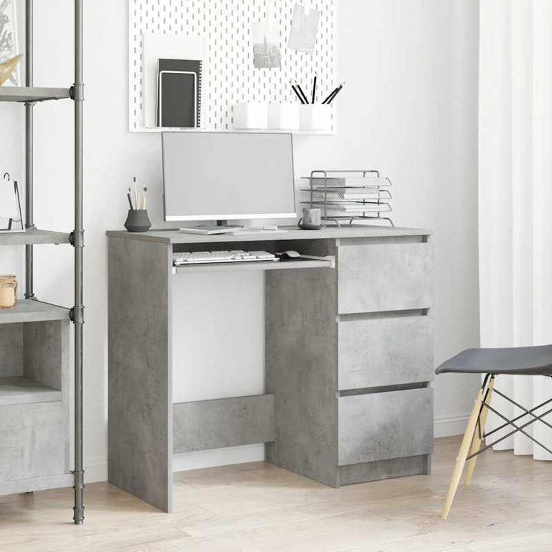 Bureau d'ordinateur avec tiroir en bois d'ingénierie, Noir