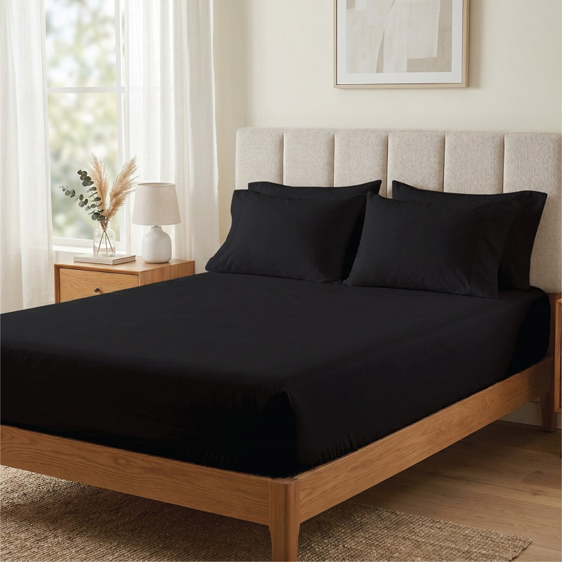 Eemeli Microfiber 30cm Deep Fitted Sheet, Double (4'6), Black