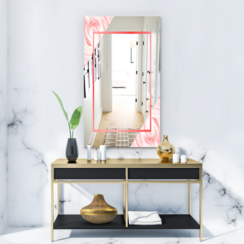 Miroir d'appoint Mid-Century, H 39,4 po x l 29,5 po, Blanc / rouge clair