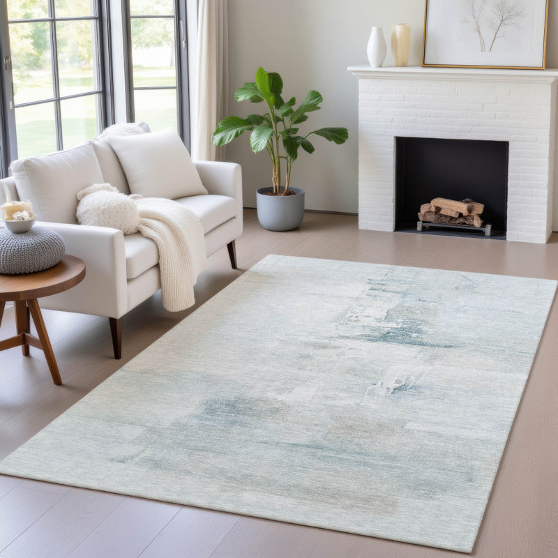 Tapis intérieur / extérieur lavable à la machine Sky Xhevrie, Rectangle 10 pi x 14 pi