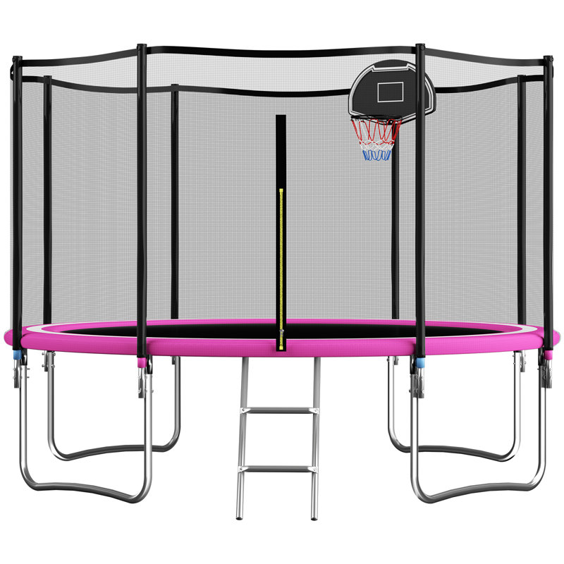 SENCHO GINSYTALIOR Round Backyard Trampoline with Safety Enclosure, Pink