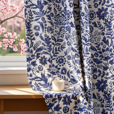 Adalen Floral Watercolor Double Layers Blackout Room Darkening Lined Thermal Insulated Energy Saving Window Curtains 2 Panels