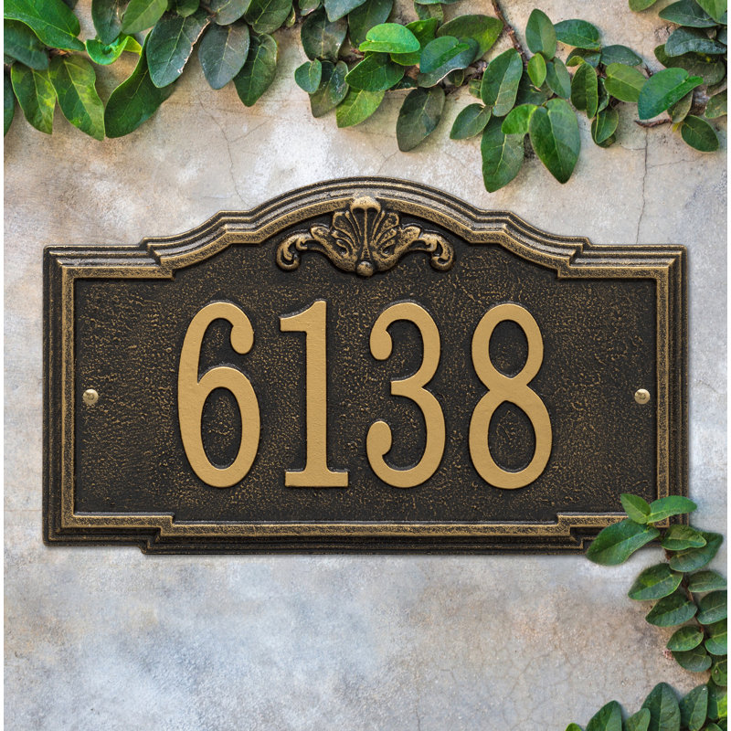 Plaque d'adresse murale 1 ligne personnalisée Gatewood, Noir / or, Oui