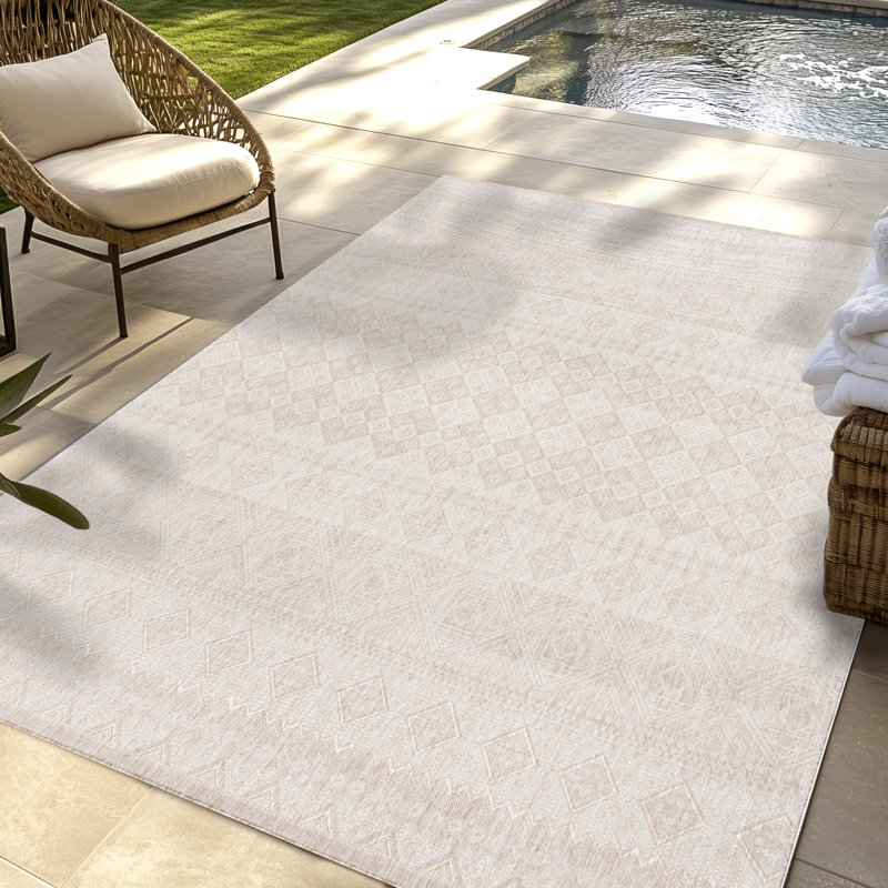 Savara Mayview Beige Tan Ivory Cream Moroccan Bohemian Indoor/ Outdoor Polypropylene Flatweave Area Rug
