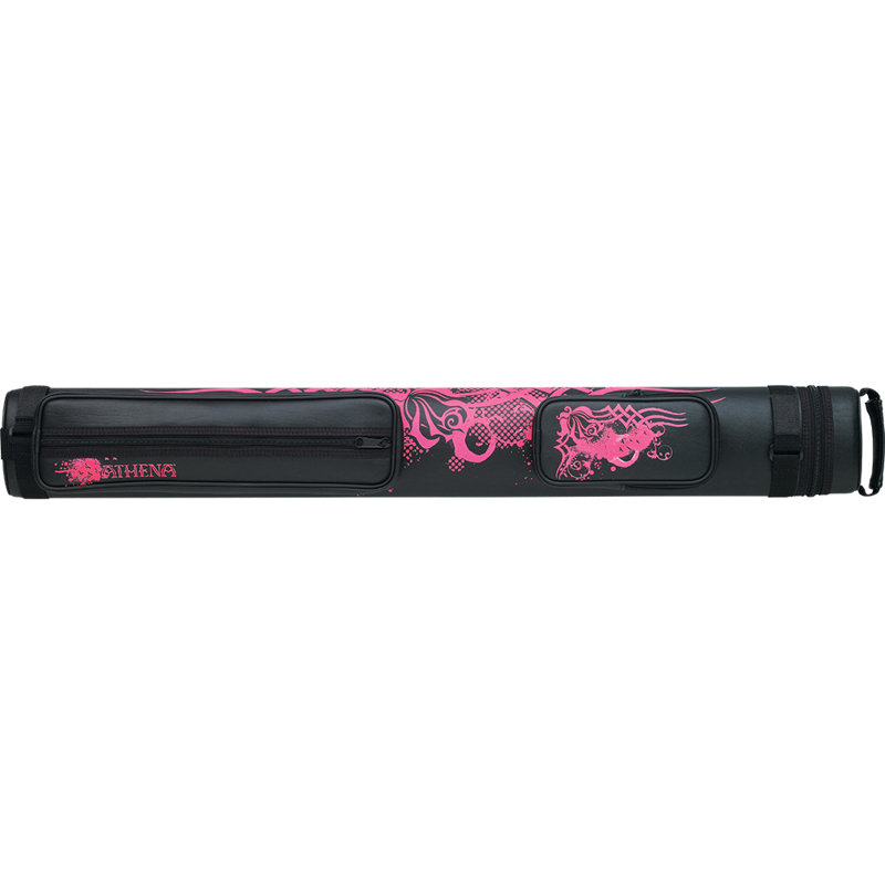 Athena Black and Pink Vinyl Pool Cue Case with Tribal Rose Design
