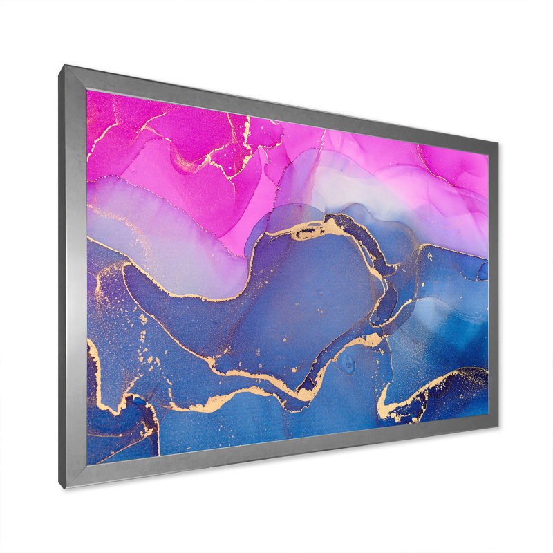 «Pink Luxury Abstract Fluid», peinture sur toile, H 24 po x l 32 po x P 1 po, Cadre photo argenté