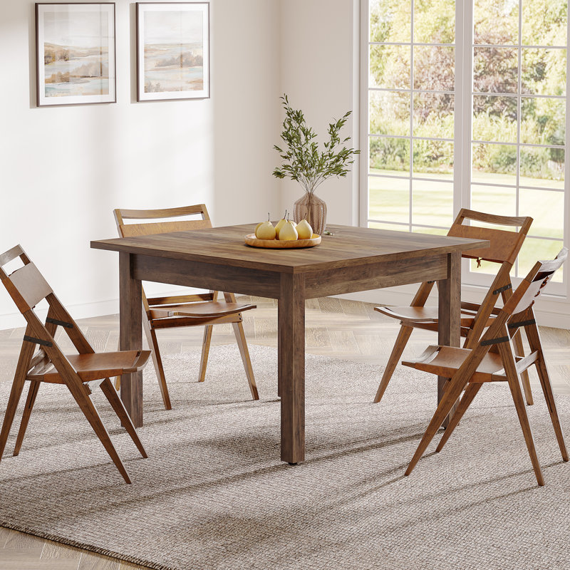 Square Wood Dining Table for 4, Grayish-Brown
