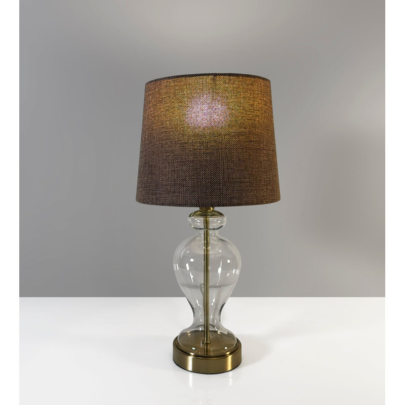 Lampe de table en laiton laiton avec abat-jour brun