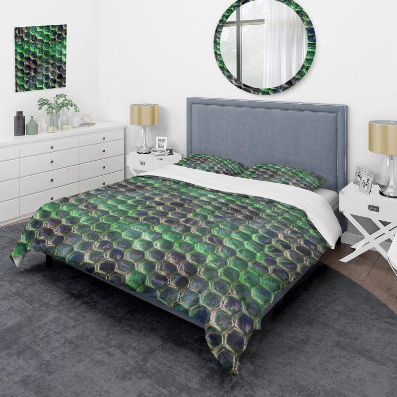 Ensemble de housse de couette en microfibre vert / noir 3 pièces
