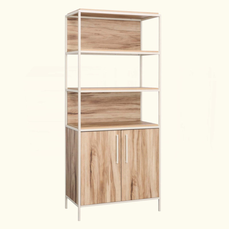 Bibliothèque à double usage avec rangement ouvert, tablette intérieure réglable, structure en métal