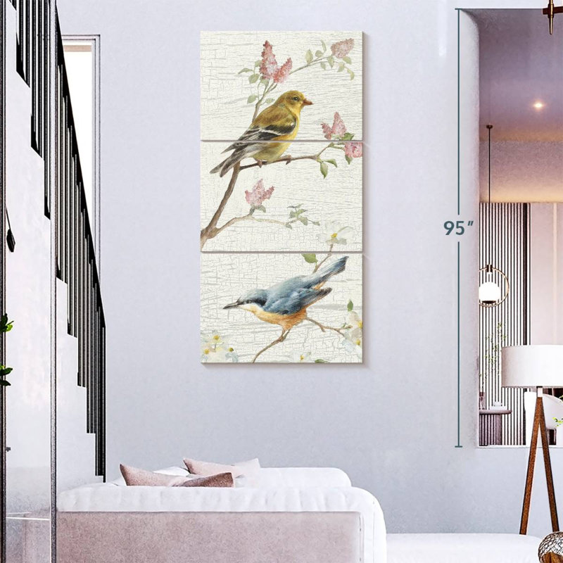 Panneau d'oiseaux rétro I, H 75 po x l 36 po