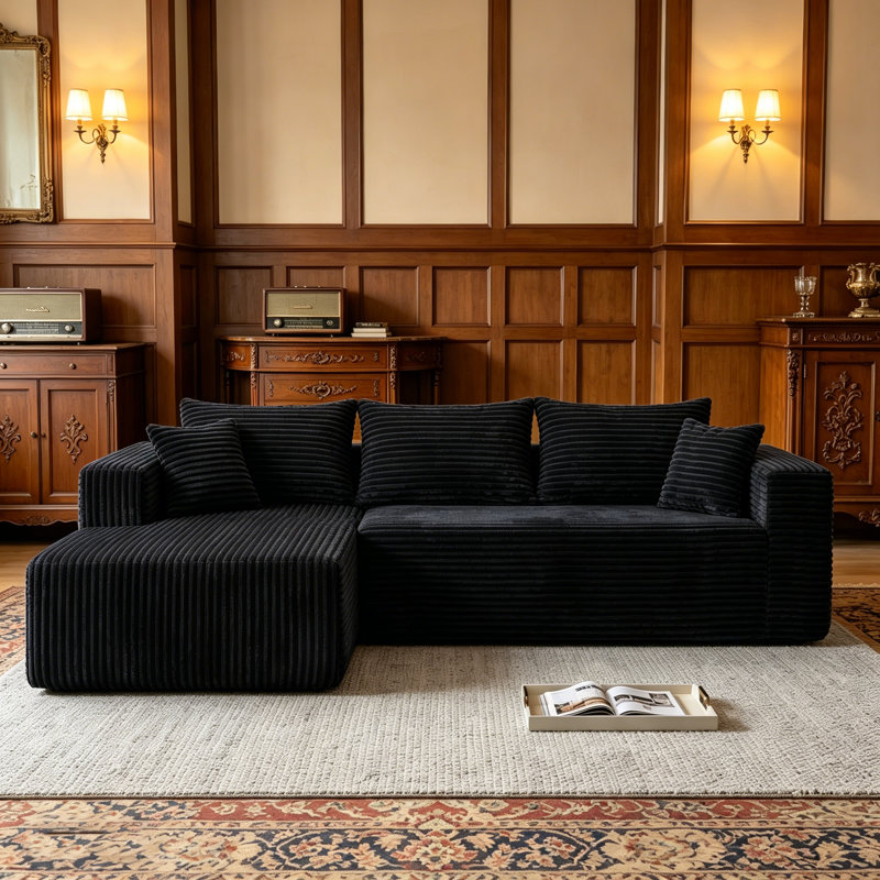 Canapé modulaire en L de 92,5 po pour canapé modulaire en forme de L avec assise profonde et sans compression avec méridienne sans assemblage requis - noir