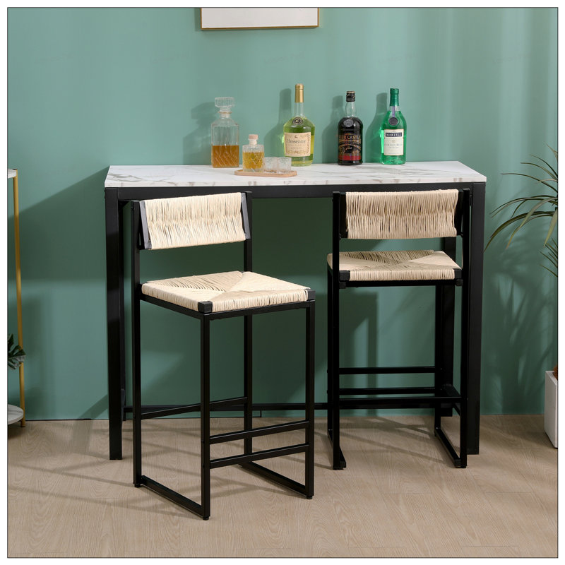 2 tabourets de bar tissés en corde de papier avec dossier, Blanc