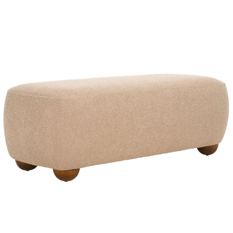 Carrah Rectangular Ottoman W/ Wood Legs, Tan