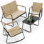 Ensemble de conversation extérieur à bascule 4 pièces avec causeuse, accoudoirs en bois et table basse-2055834023