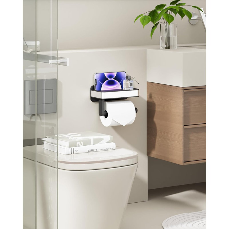 Porte-papier hygiénique mural - Adhésif ou vis, noir mat, salle de bain compacte et rangement pour véhicule récréatif